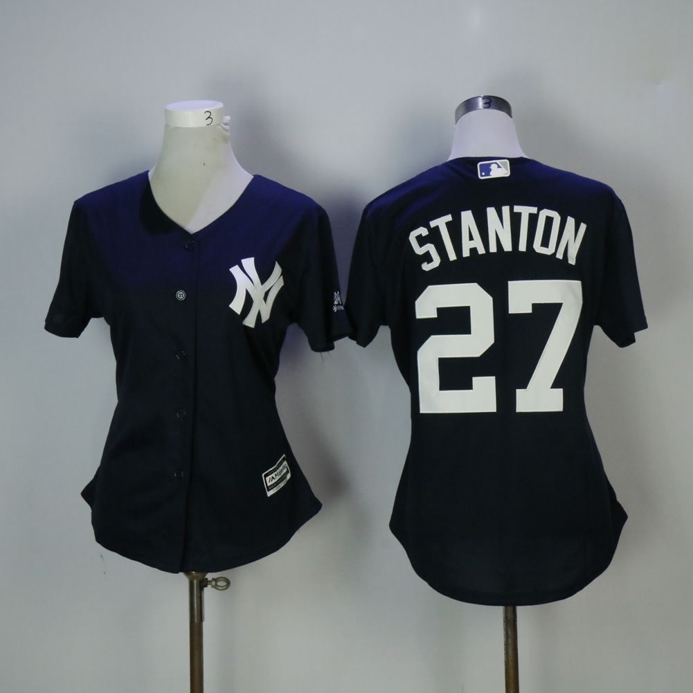 Women New York Yankees #27 Stanton Blue MLB Jerseys->new york yankees->MLB Jersey